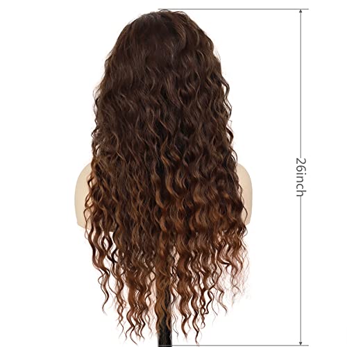 Image of GNIMEGIL Natural Brown Wigs Long Curly Wavy Wig for Women Loose Wave Layered Hair Heat Resistant Synthetic Wig Halloween Wigs for Daily Carnival Party