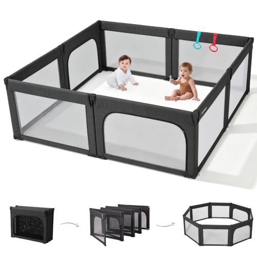 Image of Doradotey 8-Panel Foldable Baby Playpen for Toddlers 1-3, Adjustable Shape Large 59x71 Indoor Playard, No Tools Assembly, 360 Breathable Mesh, Separate Washable Panels Safety Fence, Black