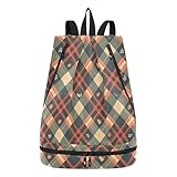 KLL Forests Green Scarlet Gingham Abstract - Bolsa de cordón con cordón, para senderismo, natación, gimnasio, con compartimentos húmedos y secos para hombre