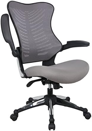 OFFICE FACTOR Gray Office Chair, Ergonomic, Lumbar Support, Adjustable Executive & Task Chair for Office/Conference Room. Thick Seat & Flip-up Arms Mesh Back Office Chair – 250 Lbs Rated