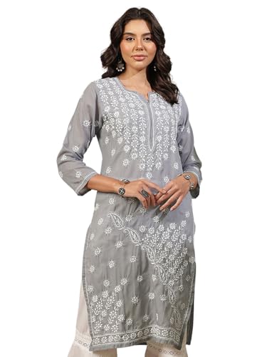Image of Ada Women's Cotton Regular Fit Tunic Hand Embroidered Lucknowi Chikankari Ethnic Wear Kurta Kurti A130717