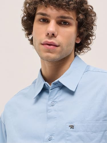 Image of THE BEAR HOUSE Men's Cream Relaxed Fit Cotton Shirt
