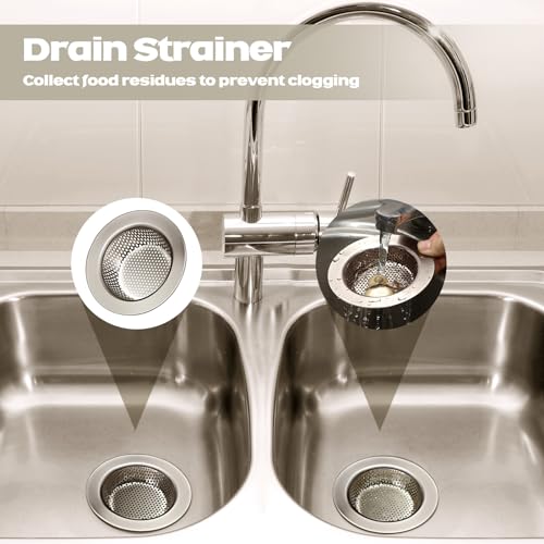 Retisee 2 Pcs Sink Strainer Stainless Steel Kitchen Sink Drain Strainer Basket Cover Mesh Hair Food Catcher, Large Wide Rim of 4.4 Diameter(Brushed Silver)