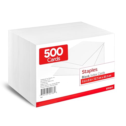 Fiches non lignées 12,7x20,3 cm Staples lot de 500 pour fiches de révision