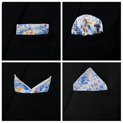 Image of Floral Pocket Squares for Men with Holder Printed Flower Mens Handkerchief Cotton Suit Pocket Hanky for Wedding