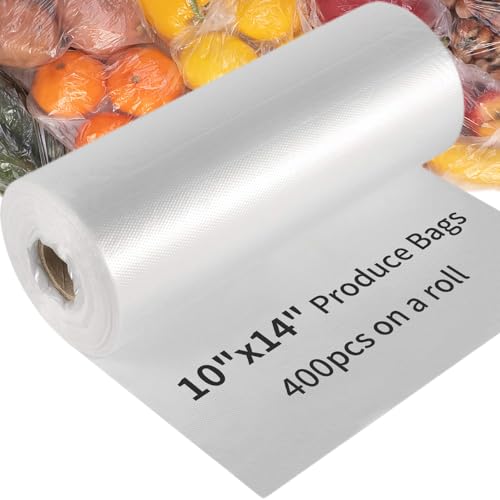 PAPRMA 10 x 14 Plastic Produce Bags Food Storage Bags 400pcs on a Roll Clear Produce Bag for Food Vegetable -1 Roll