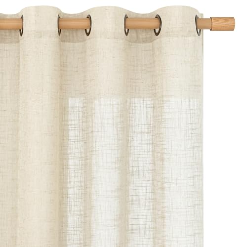Image of LAMIT Beige Linen Sheer Curtains 90 inch for Living Room, Soft Thick Bronze Grommet Light Filtering Boho Window Textured Neutral Drapes for Bedroom Farmhouse, 2 Panels Set, 52 x 90 Inch