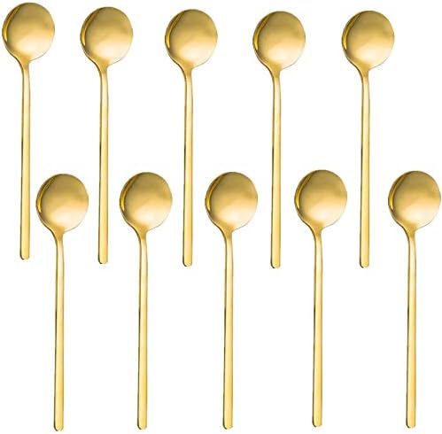 10 Pack Espresso Spoons,Accfore Gold Plated Stainless Steel Mini Teaspoons Set for Coffee Sugar Dessert Cake Ice Cream Soup Antipasto Cappuccino,5.3 Inch