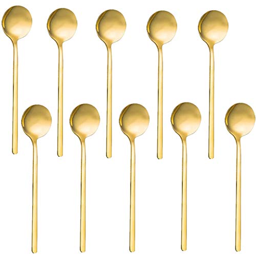 10 Pack Espresso Spoons,Accfore Gold Plated Stainless Steel Mini Teaspoons Set For Coffee Sugar Dessert Cake Ice Cream Soup Antipasto Cappuccino,5.3 Inch #TOP2