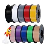 Kingroon 10kg PETG Filament 1.75mm Multicolor Bundle, Neatly Wound & High Strength ±0.02mm Precision for Most FDM Printers, 10 Pack (Black/White/Grey/Red/Yellow/Blue/Green/Purple/Skin/Light Pink)