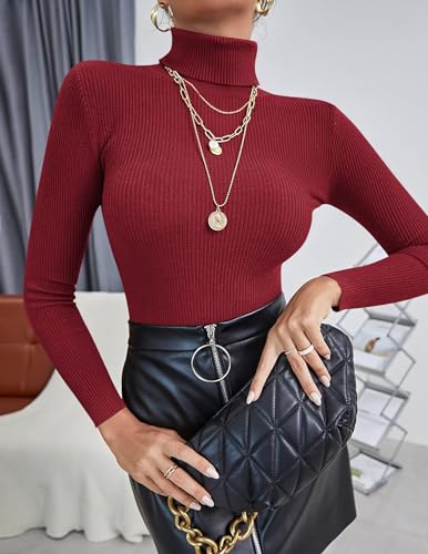Image of Ekouaer Women's Turtleneck Shirts Ribbed Pullover Sweater Long Sleeves Tops Midweight Thermal Underwear Blouse