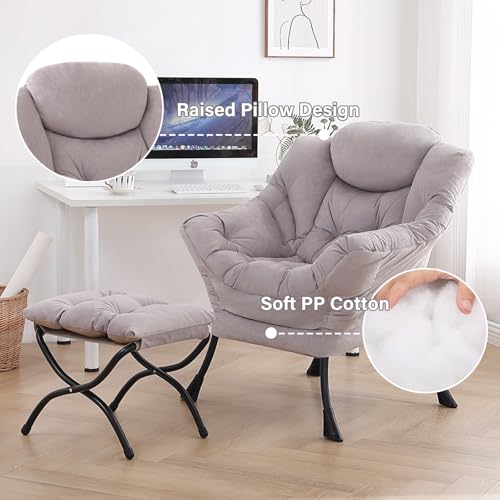 Image of Tiita Modern Lazy Chair with Ottoman, Large Accent Armchair, Leisure Sofa Armchair with Footrest for Bedroom, Living Room, and Dorm Rooms
