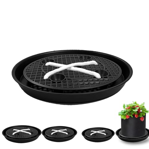 4 Pack Plant Saucer 14 inch, Self Watering Fabric Pot Base, Auto Pots Fit for 5 Gallon Grow Bags, Plant Saucers Flower Pot Tray , Auto Watering Plant Saucer for Fabric Planters 3 Year Warranty