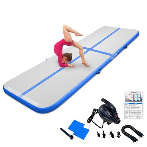 Aufblasbare Air Matte Tumble Track, 3m 4m Tumbling Matte Turnmatte, 10cm hoch rutschfeste Gymnastikmatte für Zuhause, Outdoor, Fitness, Yoga, Training, Cheerleading, Wassersport(Blau,300x100x10 cm)