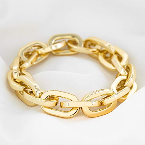 And Lovely 14K Gold Plated Bold Chain Link Bracelet - Oval Link Stretch Bracelet For Women (Gold) #TOP2