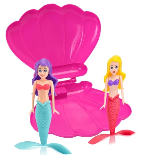 Lot de 2 jouets de plongée pour enfants en forme de sirène avec coquillage rose, jouet de sirène pour baignoire, piscine et entraînement sous-marin