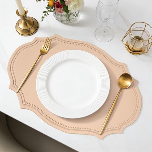 Faux Leather Placemats, 12 X 17 Inch Waterproof Wipeable Heat Resistant Oilproof Place Mats for Dining Table Kitchen Parties Indoor Outdoor (Pink, Set of 6) by HADEEONG - Image 5