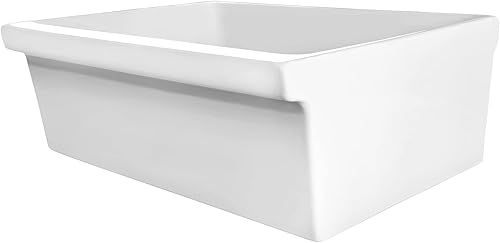 Whitehaus WHQ536-WHITE Farmhaus Quatro Alcove - Fregadero reversible de arcilla refractaria de 36 pulgadas con delantal