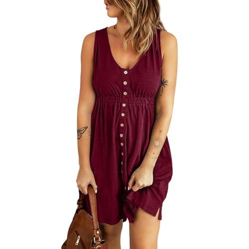 Robe d'été décontractée col en V avec coupe pull sans manches rouge