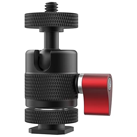 MEKNIC Mini Ball Head with Removable Cold Hot Shoe Mount CNC Alloy 360° Panning 1/4" Ball Head Adapter for DSLR Cameras, Video Monitor, Gopro, Mini DV,Flash Light,Microphone, Monopod, Max. Load 11lbs Cover