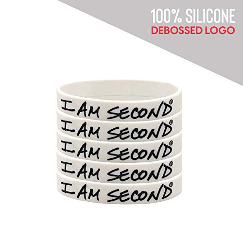 I Am Second Classic Youth/Petite Silicone Wristbands (5 Pack, White)