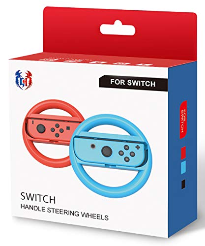 GH Switch 1 Steering Wheel for Mario Kart 8 Deluxe and Booster Course Pass (DLC), Racing Wheel Accessories Compatible with Nintendo Switch 1/Switch OLED Joy Con Controller (Red and Blue)