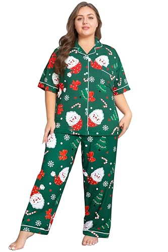 Image of Vozanet Women's Plus Size Pajamas Button Down Shirt and Pants Soft Lounge Sets Bride Nighty Bottom with Pockets 1x to 5x