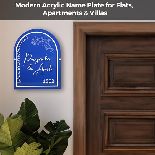 Image of BEE CREATIVE laser Cutting Customise Acrylic Design Name Plate for Home, Office & Indoor Entrance (Our Happy Place) | Modern Acrylic Name Plate for Flats, Apartments & Villas