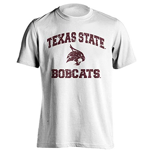 Sport Your Gear Texas State Bobcats Retro Distressed Vintage Short Sleeve T-Shirt (White, L)