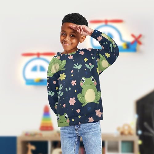 JUNZAN Cute Frogs Flowers Kids Girls Sweatshirt Hoodie Crewneck Kids Hoodies Boys Athletic 4T4