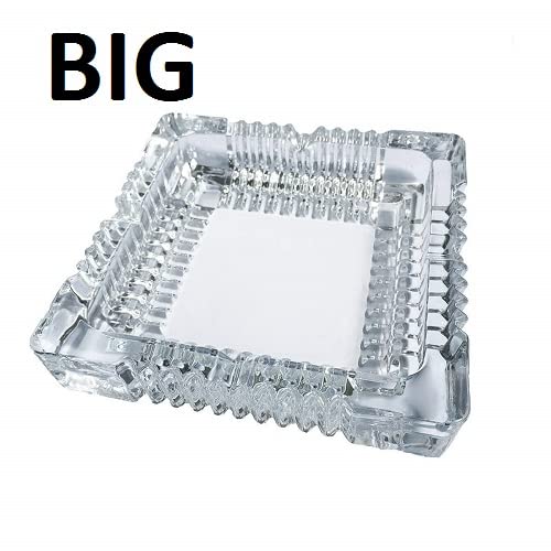Ezalla Big size Crystal Glass Square Ash Tray Glass Ash Tray for Cigarette, Cigar Smoking for Home, Car, Balcony, Crystal Clear Big Size Square Ash Tray Crystal Quality Glass Tray for Candy Mukhavas Dryfruits Square Big)