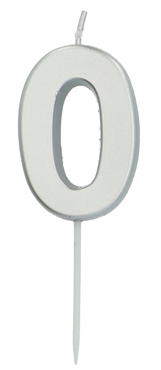 Folat 24130 Candle Number 0 Silver-5 cm-Cake Decorations for Birthday Anniversary Wedding Graduation Party