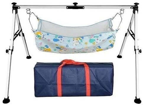 SysQor Baby Boy's and Girl's Portable Folding Swing Baby NIR Cradle Ghodiyu Palna with Hammock Having Mosquito Net, Square, Steel (Pack of 1)(Baby NIR Cradle)