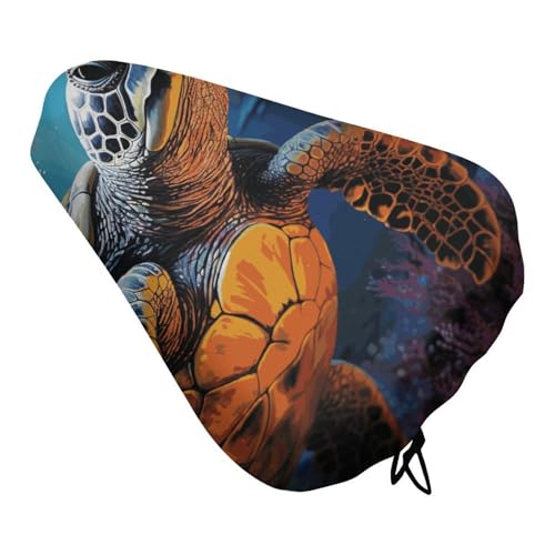Painted Sea Turtle Bike Seat Cover for Men Women, Waterproof & Dustproof Bike Seat Cushion with Drawstring, Adjustable Bicycle Saddle Cover for Or Rain & Sun Protection