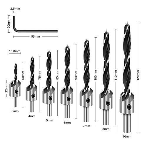Image of Inditrust Countersink Drill Bits Set (7 Pcs) - HSS Counter Sink Bit Set for Wood with Adjustable Depth Stopper & Free Hex Key Wrench | Woodworking Carpentry Chamfer Drill Bits