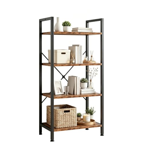 Image of HealSmart 4 Tier Bookshelf, Free Standing Book Shelf Home Office Bookcase Shelf Storage Organizer for Bedroom, Bathroom, Living Room, Office, Balcony, Rust Brown