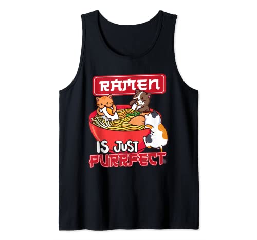 Japonés Ramen Fideos Anime Divertido Japón Gato Camiseta sin Mangas