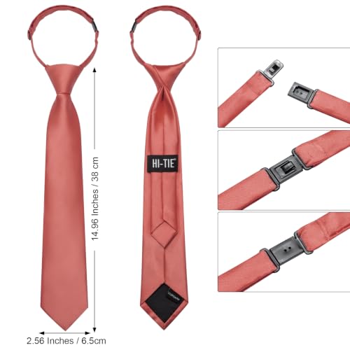 Image of Hi-Tie Pretied Boys Ties Solid Color Kids Adjustable Necktie Lapel Pin Clip Set Age 8-12 Wedding School Graduation