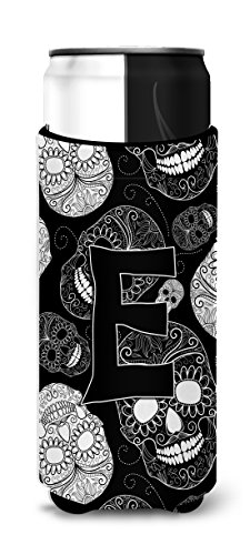 Caroline's Treasures CJ2008-EMUK Letter E Day of the Dead Skulls Black Ultra Beverage Insulators for slim cans, Slim Can, multicolor