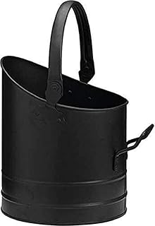 Fireside Black Iron Coal Bucket Coal Hod Shuttle Log Fireplace Wood Ash Storage UK (Round Black Coal Bucket)