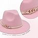 Pink Fashion Wide Brim Felt Fedora Hat with 3-Ring Buckle Belt Adjustable Church Dress Panama Hat for Women Men