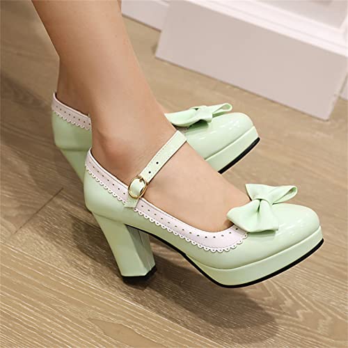 Image of FOREADA Lolita Bow Platform High Heel Women Rockabilly Mary Jane Dress Pump | Boasts soft kawaii retro vintage lolita tea party aesthetic, with block heel ,bow, round toe versatile style for dress wear