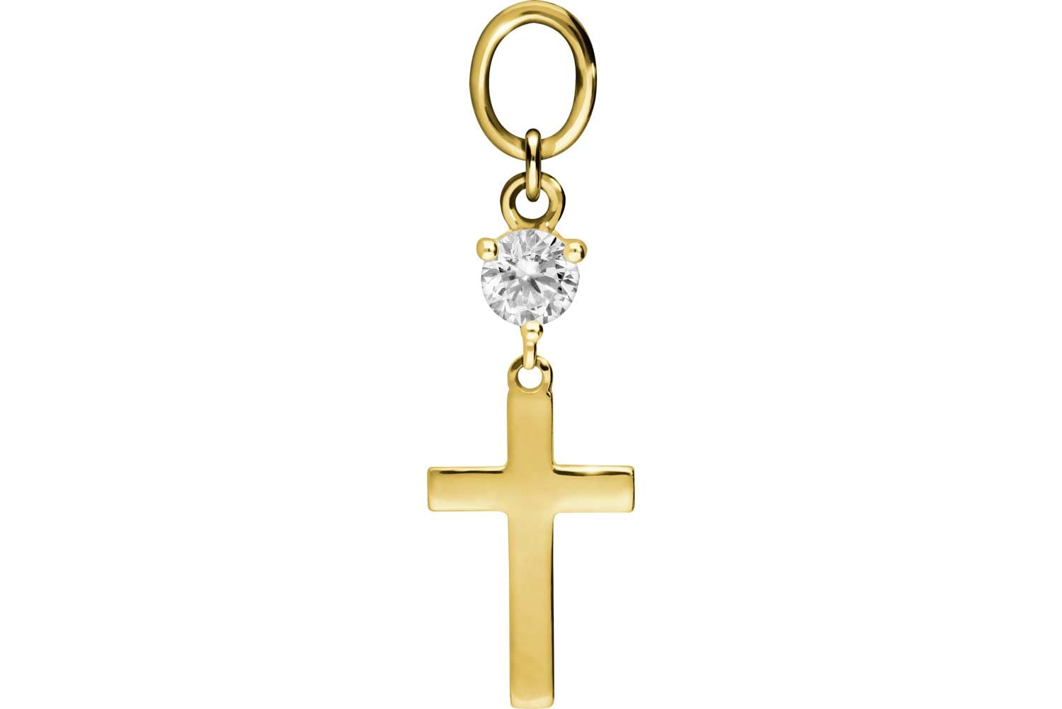 PIERCINGLINE 18 Karat Gold (750 er) Anhänger für Clicker Bauchnabelpiercing Creolen KREUZ + KRISTALL Piercing Gelbgold