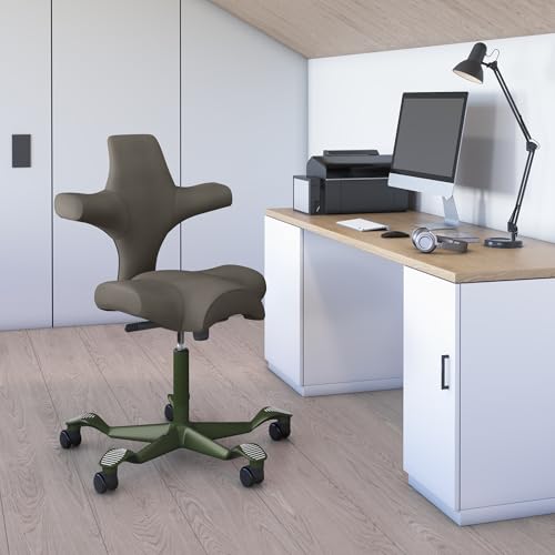 Image of HAG Capisco Sit to Stand Chair-Moss Green Frame-Upholstered Gray Ash Vinyl