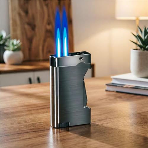 Encendedor doble llama a gas butano negro miniatura 5