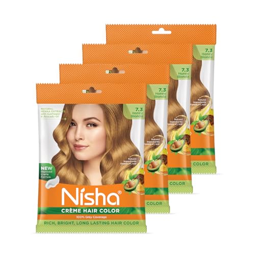 Image of Nisha Cream Permanent Hair Colour Full Grey Coverage (50g) Honey Blonde (Pack of 4)