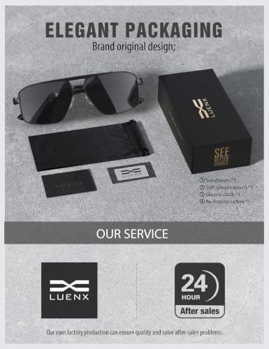 Image of Luenx Aviator Sunglasses Polarized Men Women Square UV400 Driving | Big Head Fit,Polygon Shades,Lightweight,Adjustable Nose Pads,Anti-slip,Impact-resistant,Scratch-Resistant,Gift-Ready Set