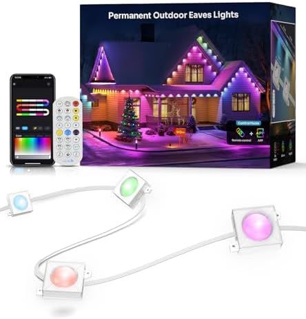 50FT RGB+IC LED Permanent Outdoor Lights,Eave Lights with Smart APP & Remote Control, 72 Scene Modes, Waterproof IP65 for Holiday Christmas Decorations