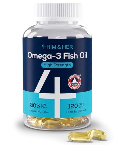 Omega 3 Capsules High Strength Fish Oil 1334mg Easy to Swallow No Fishy Taste for Heart & Brain 668mg EPA 500mg DHA 80% Concentrate Triglyceride Form 120 Caps 2 Month Supply 4 HIM & HER