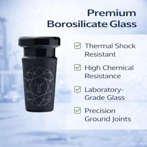 Image of Terporium Borosilicate Glass Reduction Adapter (Single) | Laboratory Glassware Connector | 14mm Male to 10mm Female Scientific Glass Adapter Lab Glassware | Black